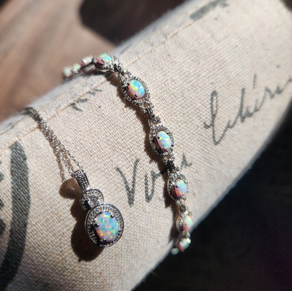 Opal and white sapphire Necklace/Bracelet set